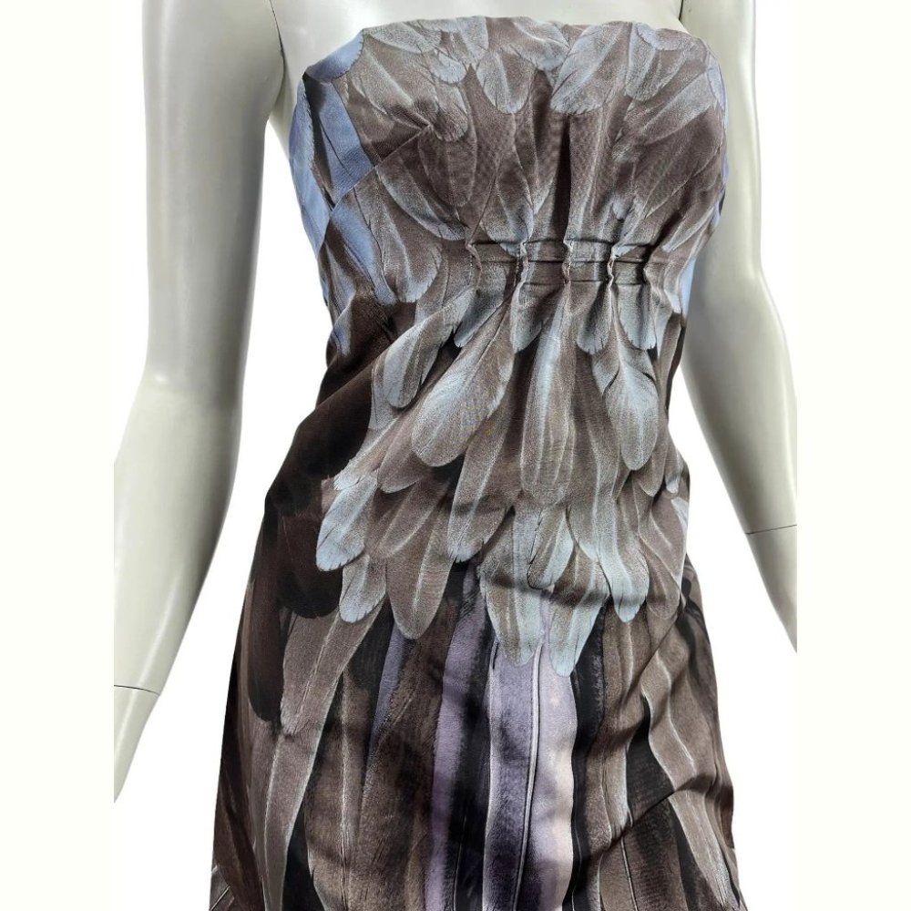 Vintage Runway 2005 Prada Feather Print Silk Taffeta Dress Italian 42 - US 6 - Picture 3 of 9